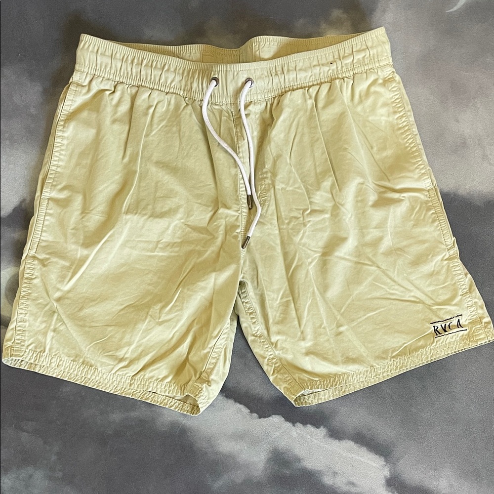 RVCA Pale Yellow Drawstring Swim Trunks